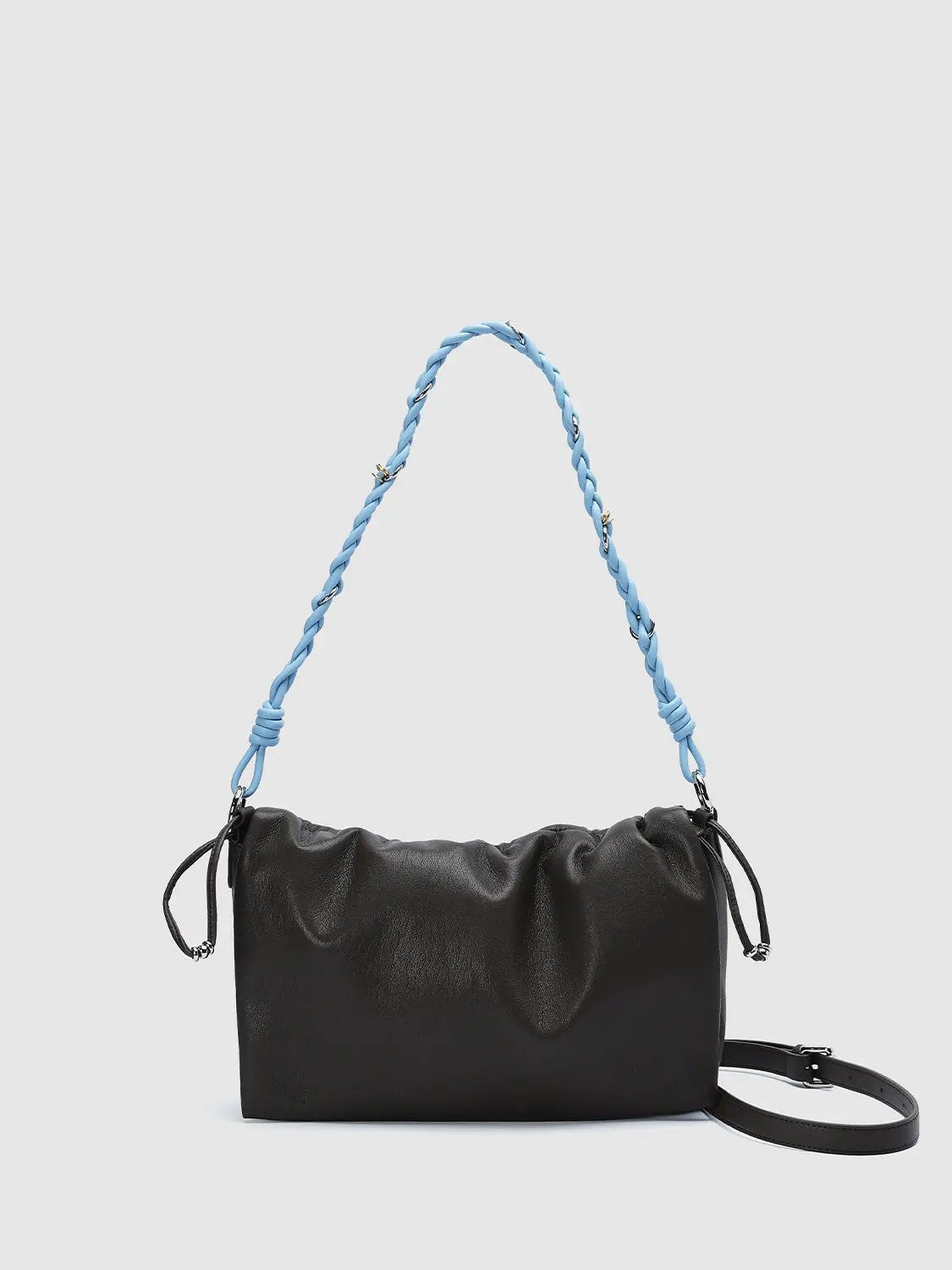 Gathered Braided Strap Textured Shell Shoulder Bag