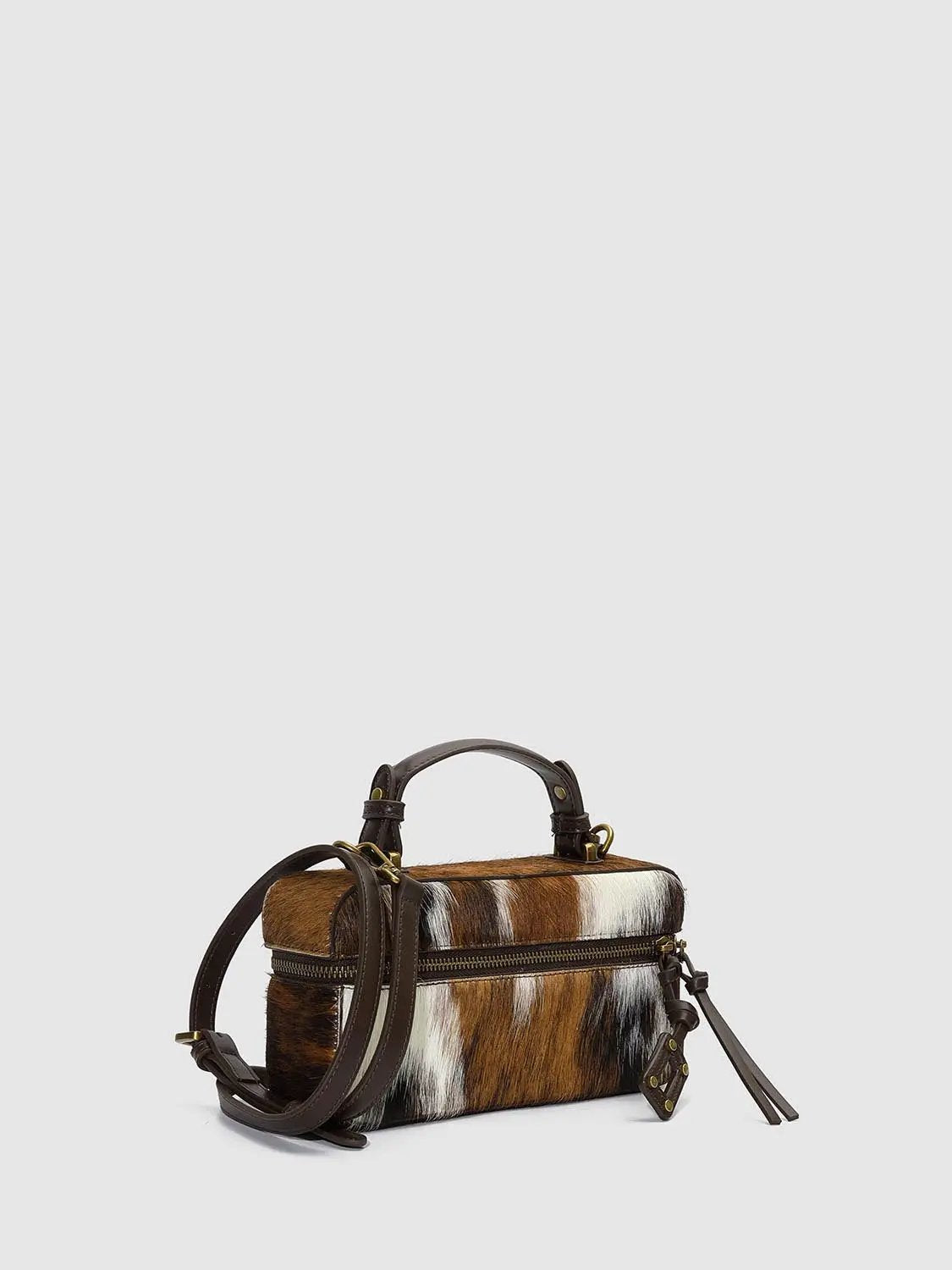 Zipped Closure Mini Size Fluffy Bovine Fur Shoulder Hand Bag