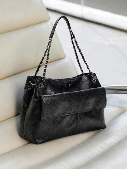 Chain Hardware Large Capacity Faux Leather Shoulder Bag
