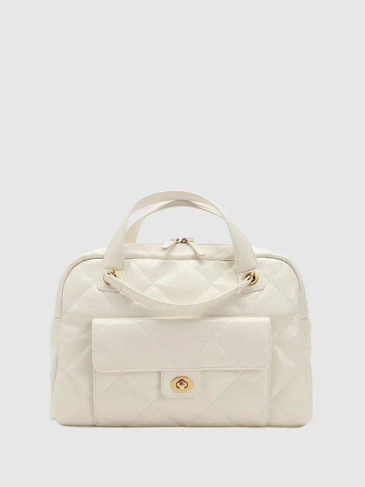 Cream Quilted Chain Detail Backpack With Gold Hardware