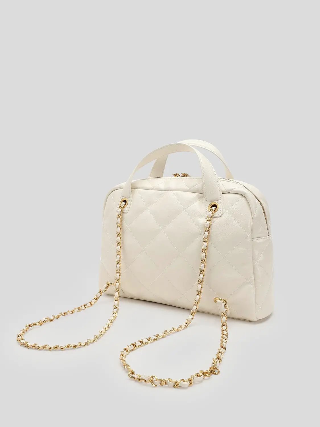 Cream Quilted Chain Detail Backpack With Gold Hardware