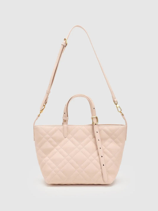 Diamond Quilted Faux Leather Dual Handle Shoulder Tote Bag
