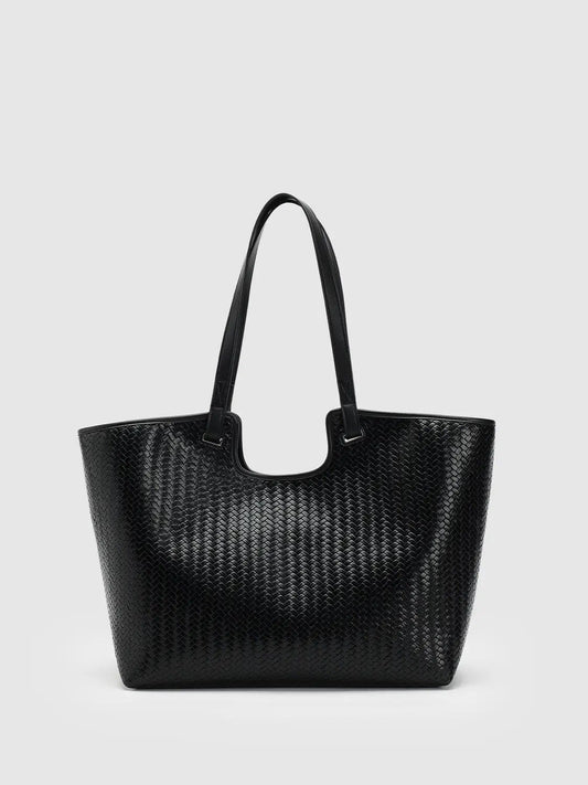 Grid Embossed Oversize Faux Leather Soft Shoulder Tote Bag