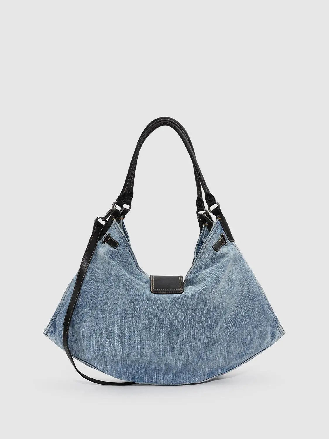 Gradient Detail Denim With Leather Trim Shoulder Bag