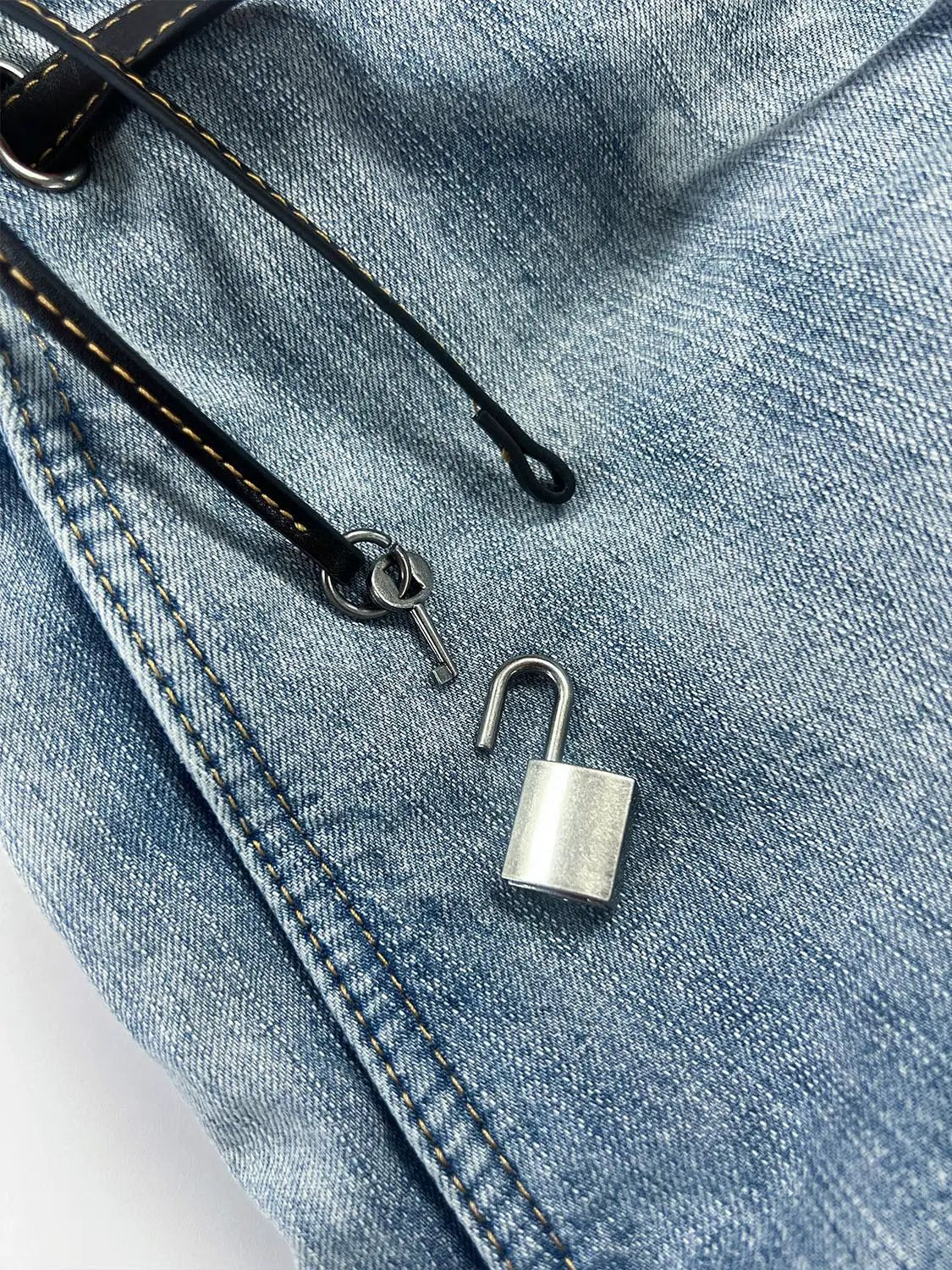 Gradient Detail Denim With Leather Trim Shoulder Bag