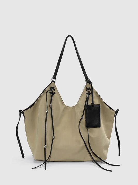 Textile Front-Pocket Lace-Up Drawstring Shoulder Bag