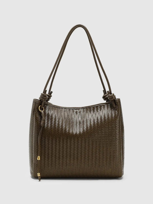 Vertical Weave Oversize Faux Leather Shoulder Tote Bag