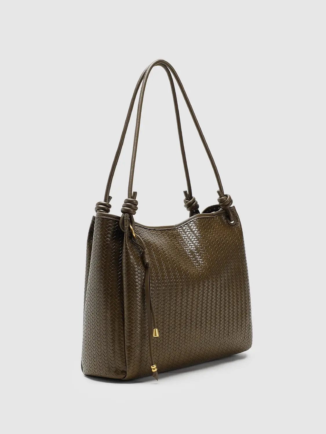 Vertical Weave Oversize Faux Leather Shoulder Tote Bag