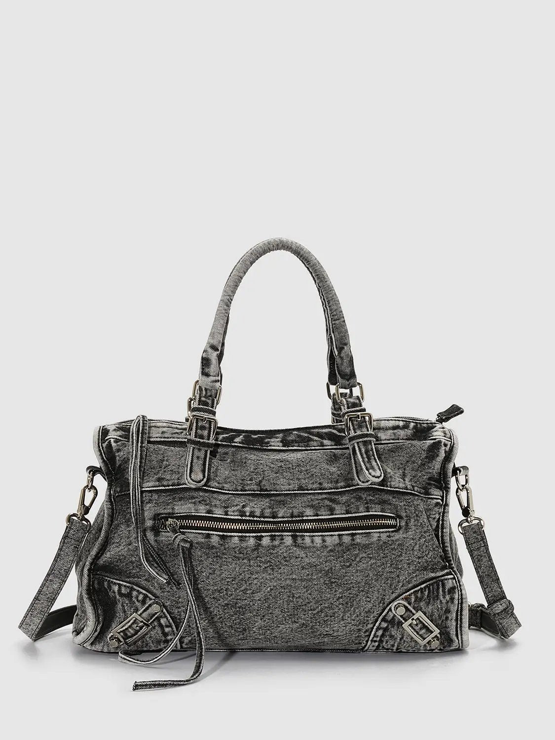 Distressed Denim Metal Detail Drawstring Casual Shoulder Bag