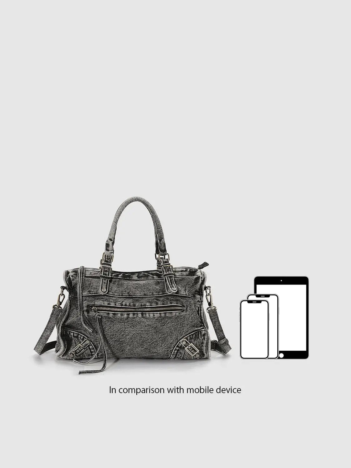 Distressed Denim Metal Detail Drawstring Casual Shoulder Bag
