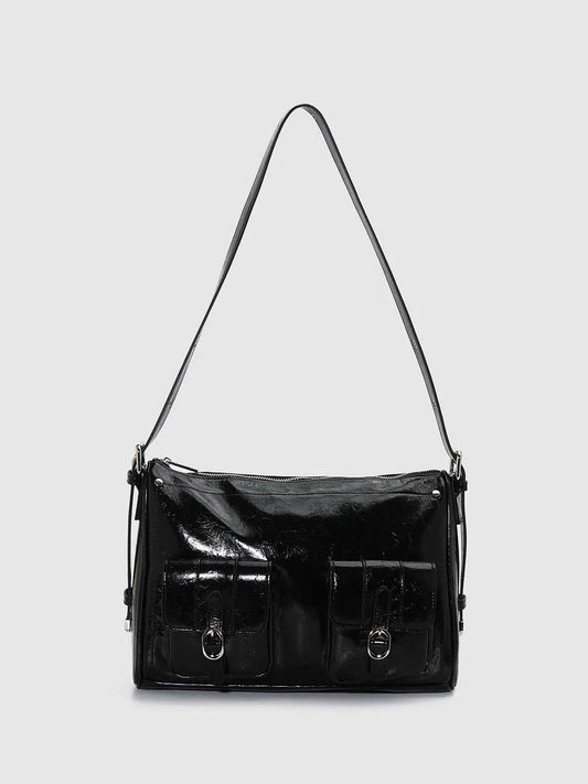 Faux Leather Textured Multi-Pocket Shoulder Bag