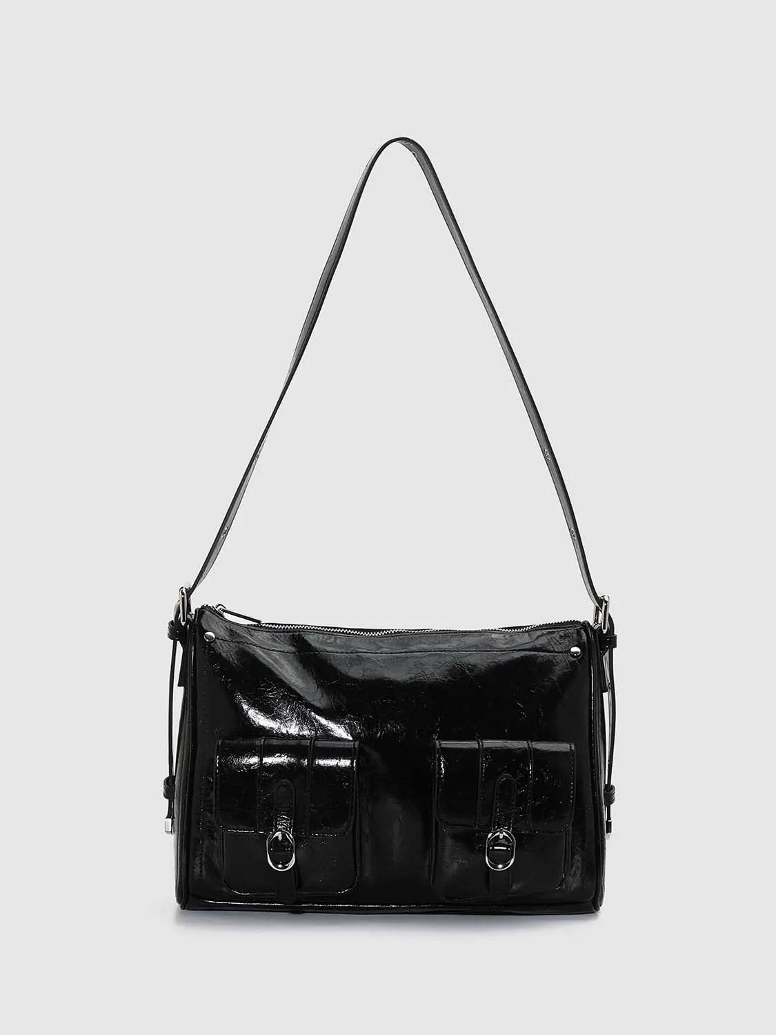 Faux Leather Textured Multi-Pocket Shoulder Bag