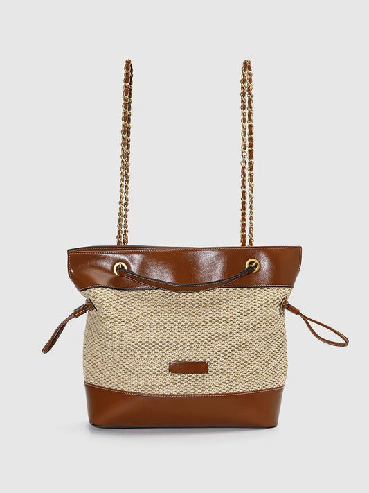 Faux Leather Trim Chain Straps Everyday Carryall Satchel Bag