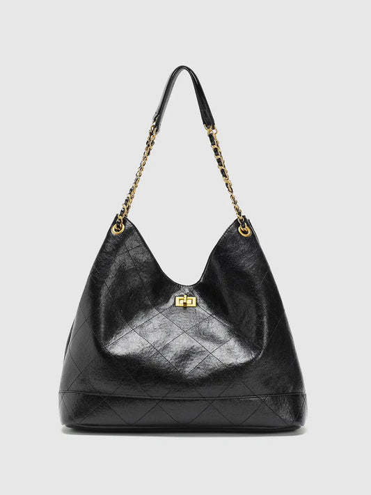 Oversize Quilted Chain Strap Faux Leather Shoulder Bag