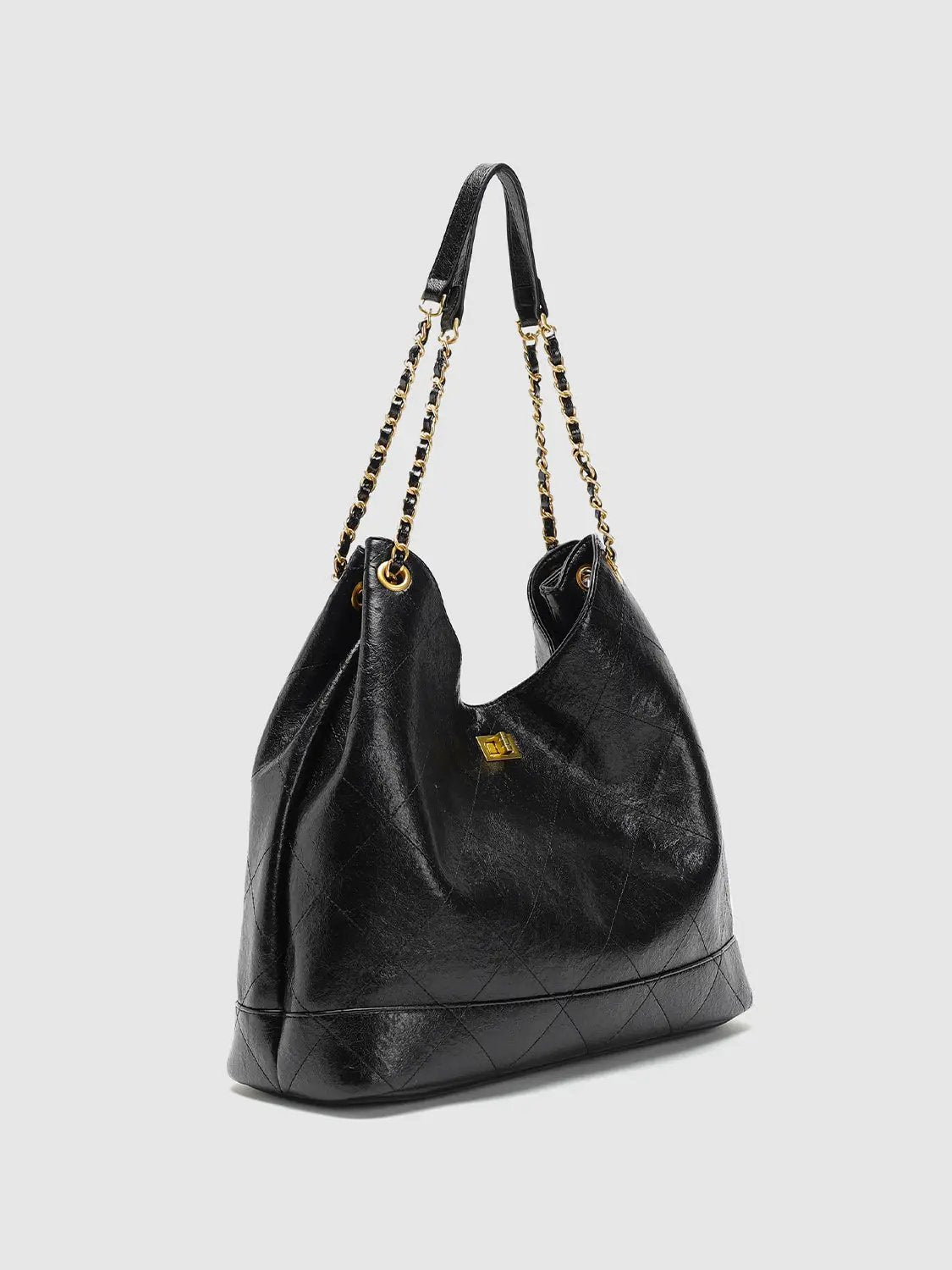 Oversize Quilted Chain Strap Faux Leather Shoulder Bag