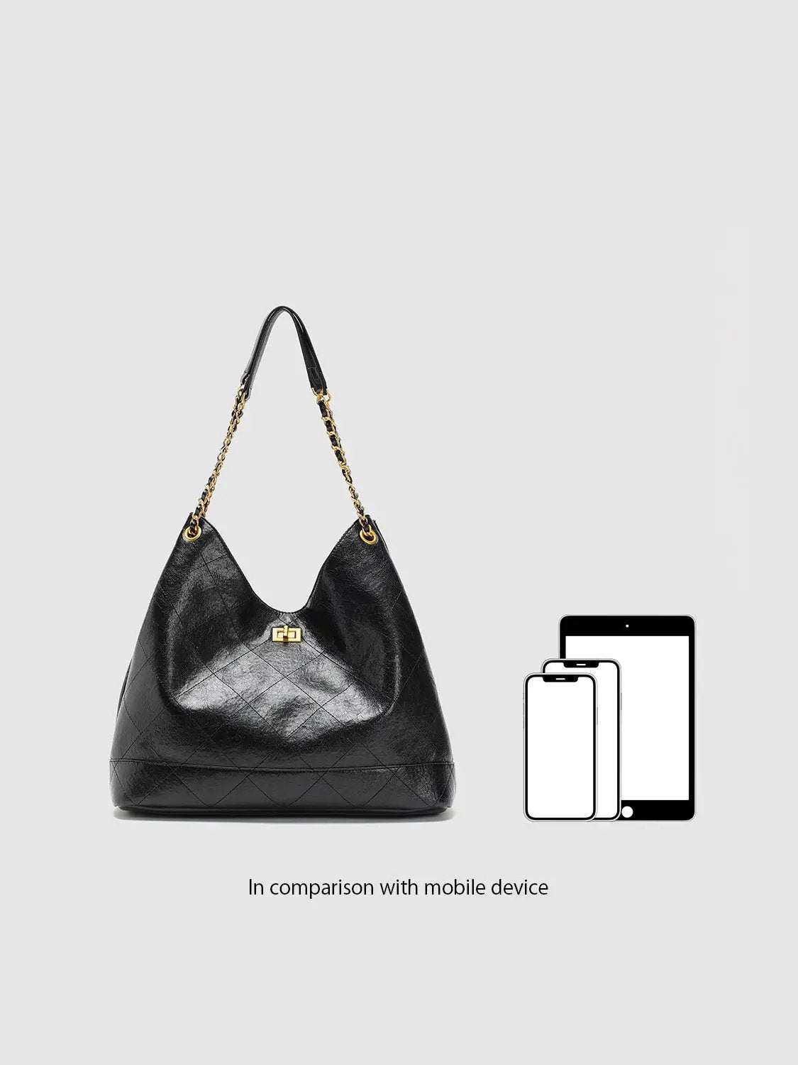 Oversize Quilted Chain Strap Faux Leather Shoulder Bag