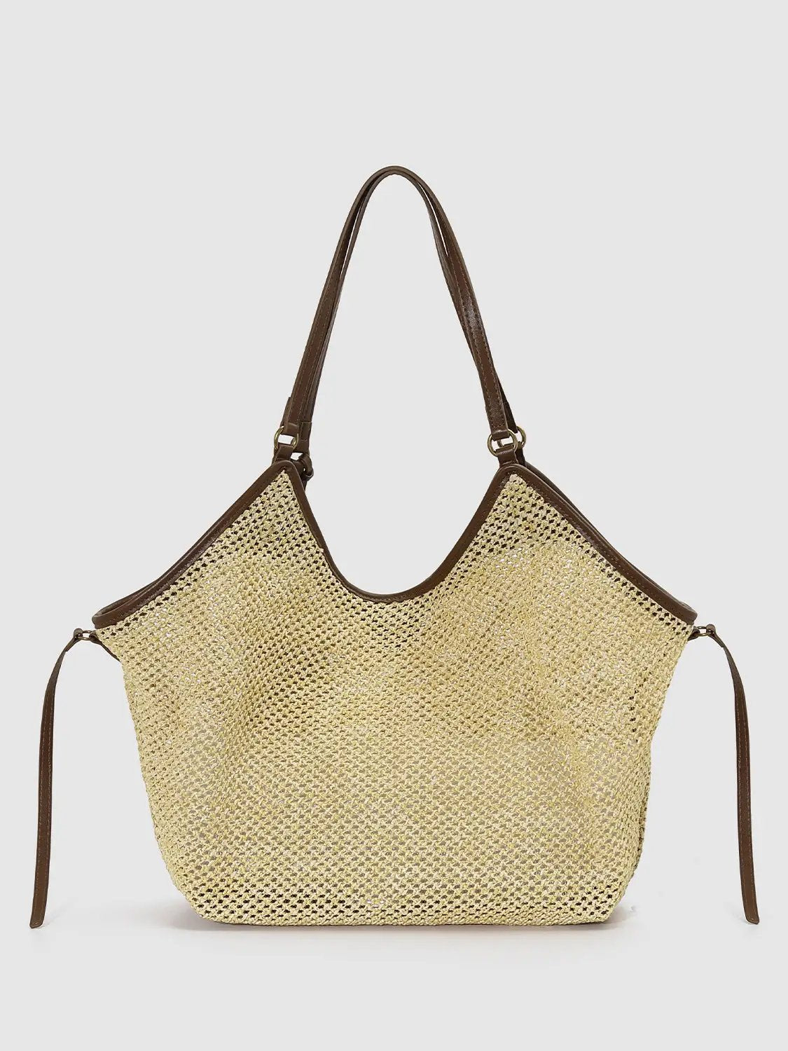 Oversize Contrast Trim Woven Leather Strap Shoulder Bag