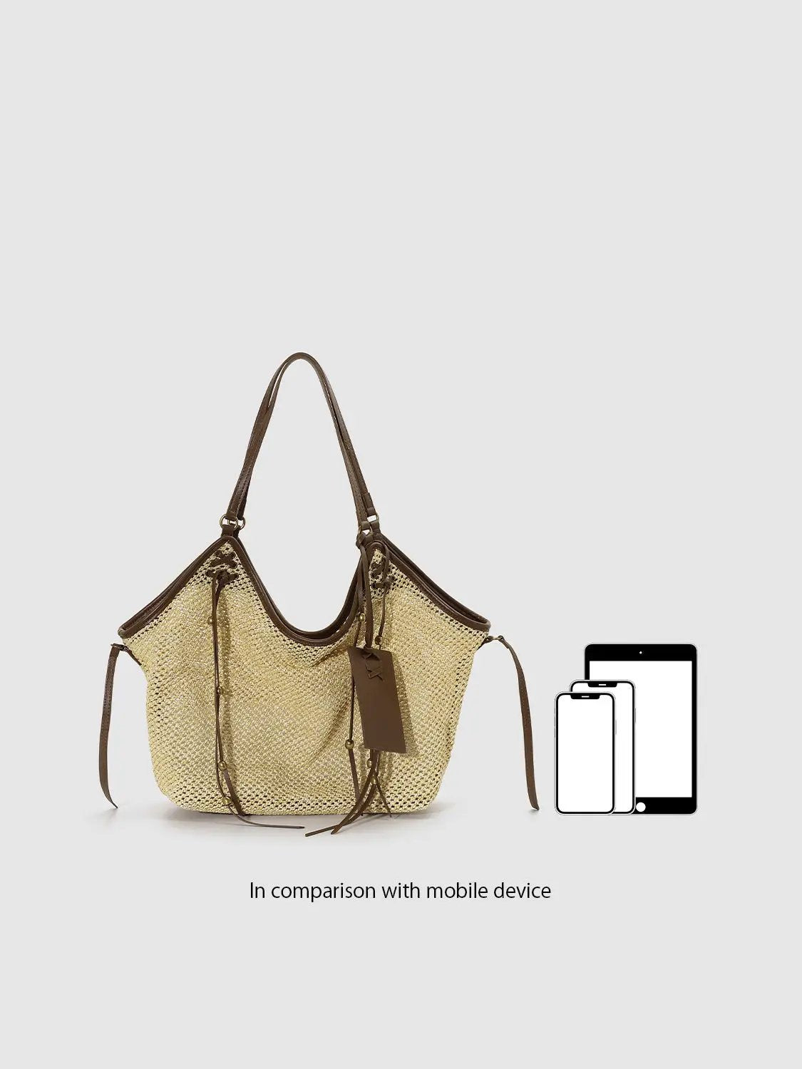 Oversize Contrast Trim Woven Leather Strap Shoulder Bag