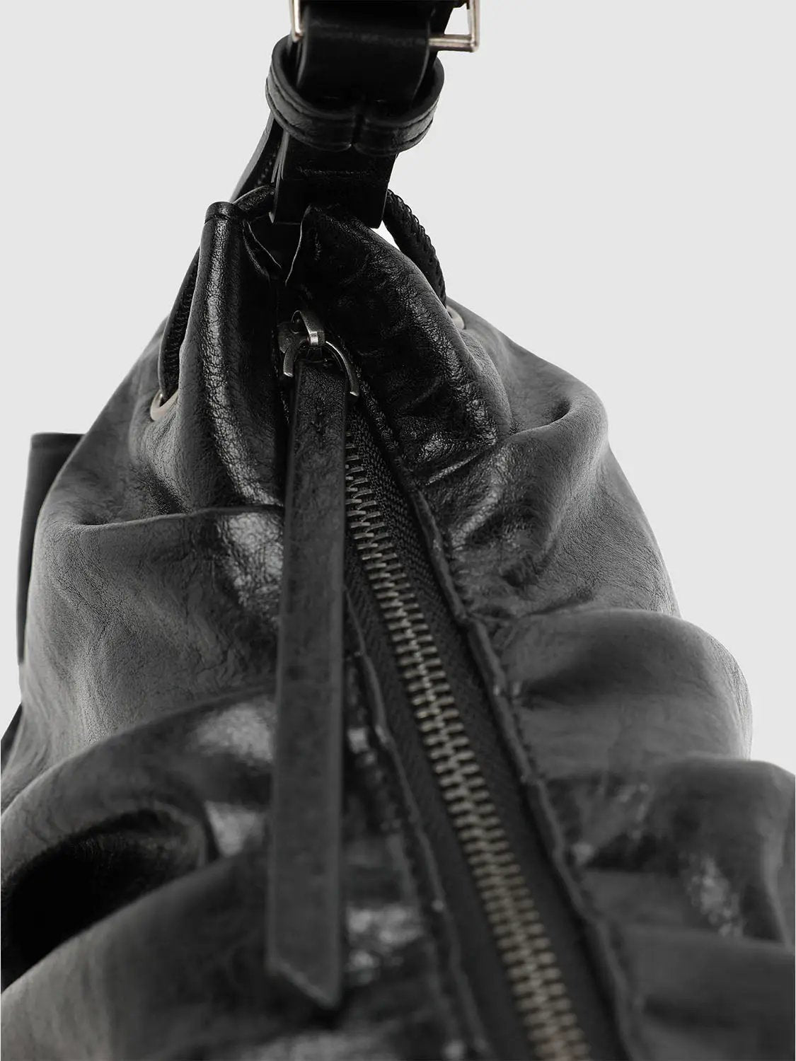 Ruched Crescent Synthetic Textured Black Shoulder Bag