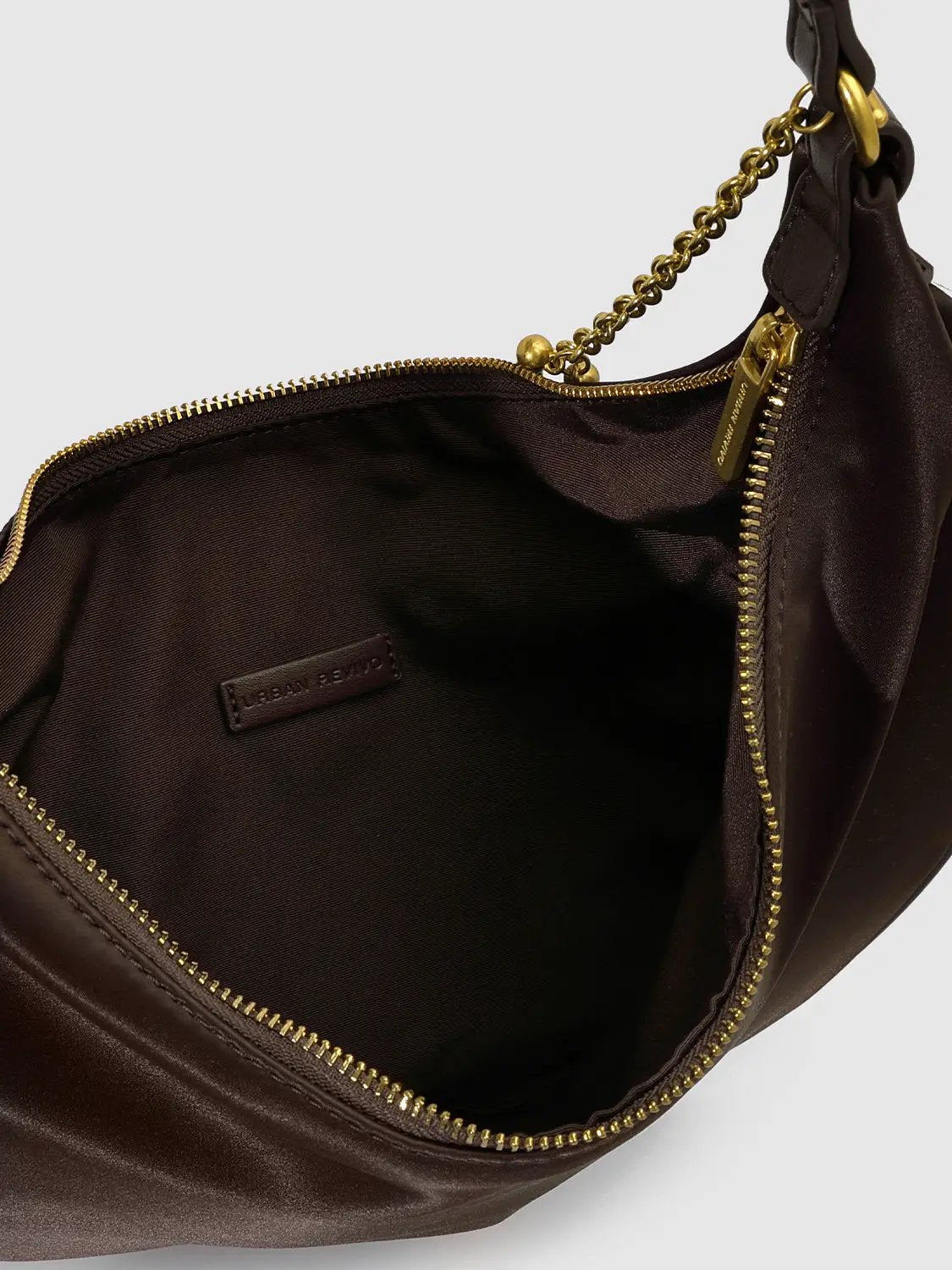 Chain Detail Crescent Stretch Fabric Shoulder Bag