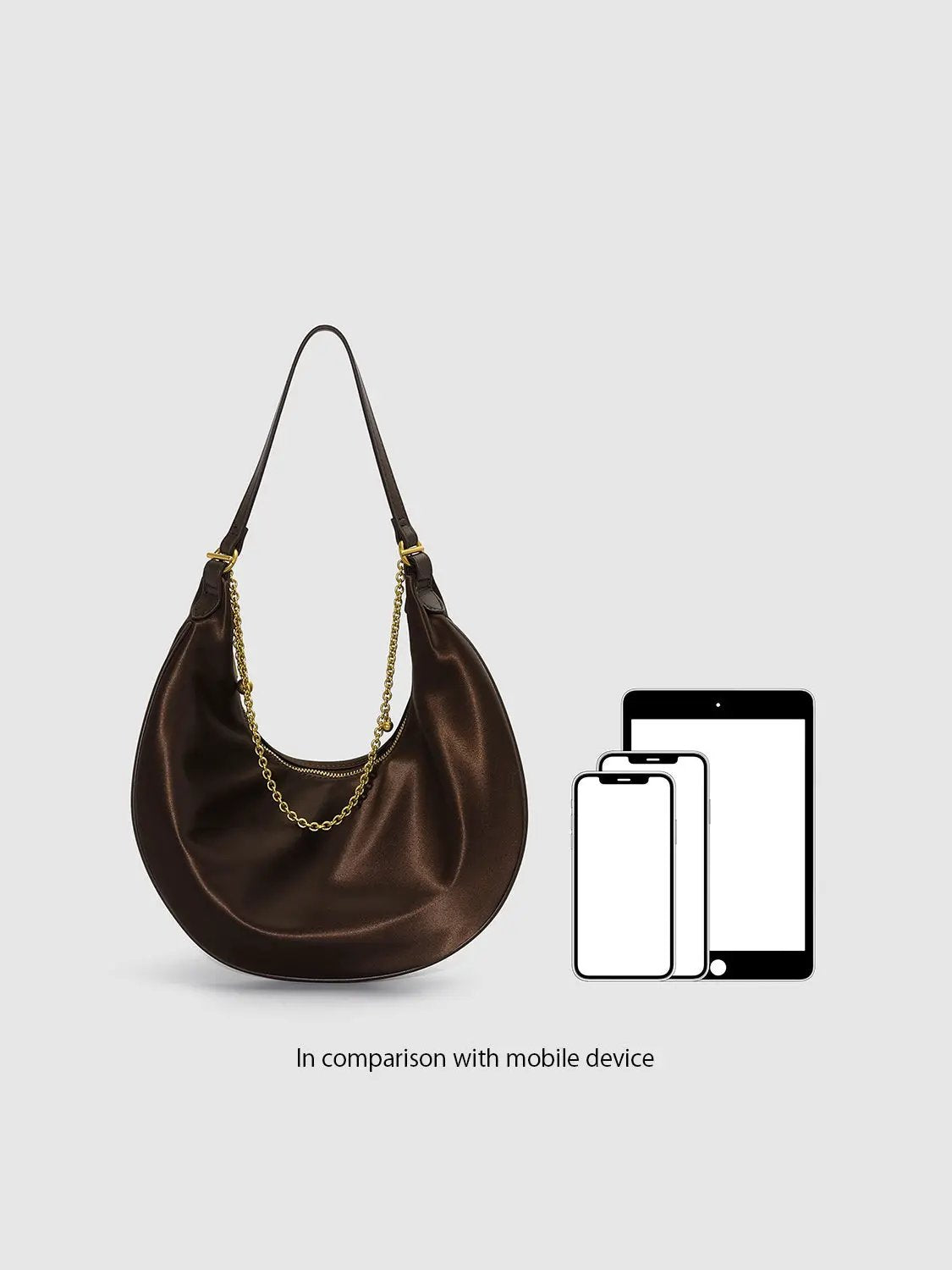 Chain Detail Crescent Stretch Fabric Shoulder Bag
