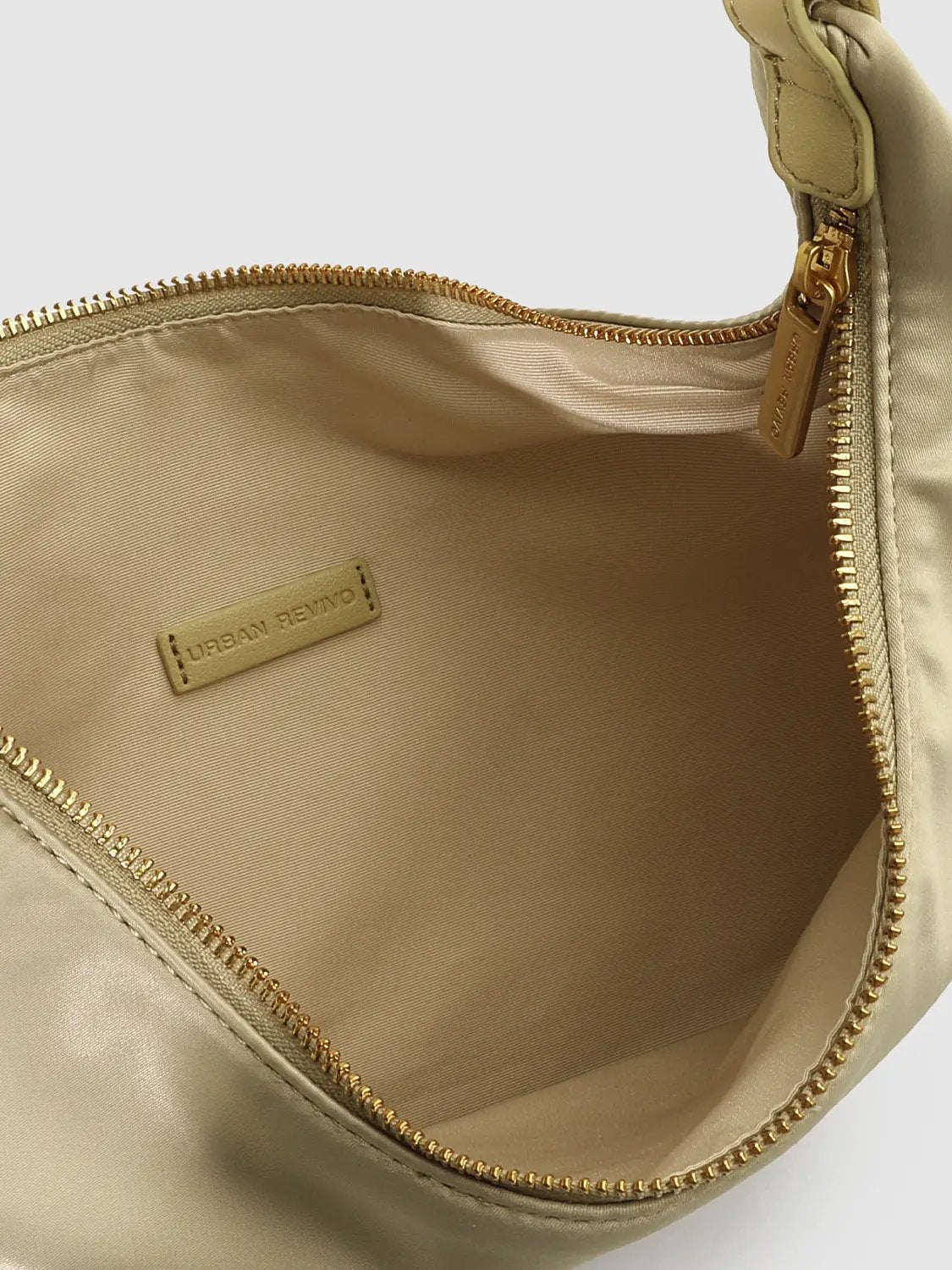 Chain Detail Crescent Stretch Fabric Shoulder Bag