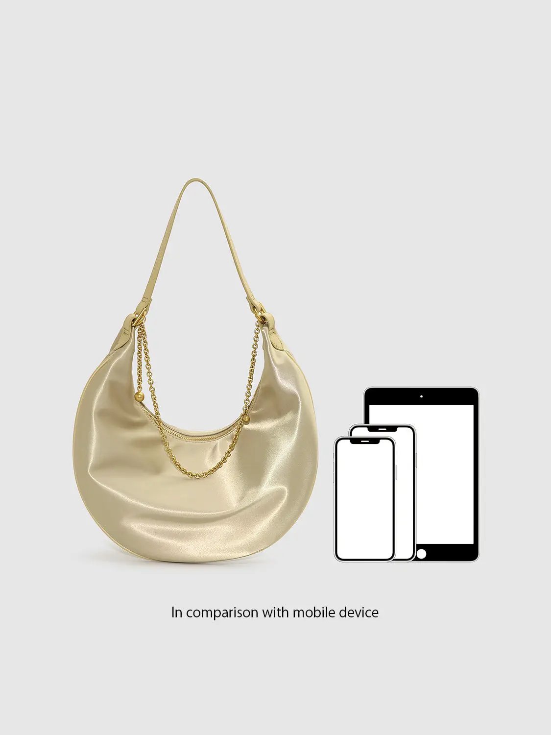 Chain Detail Crescent Stretch Fabric Shoulder Bag