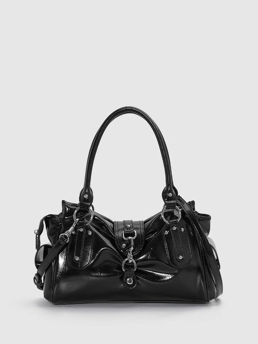 Gleaming Patent Finish Black Shoulder Bag
