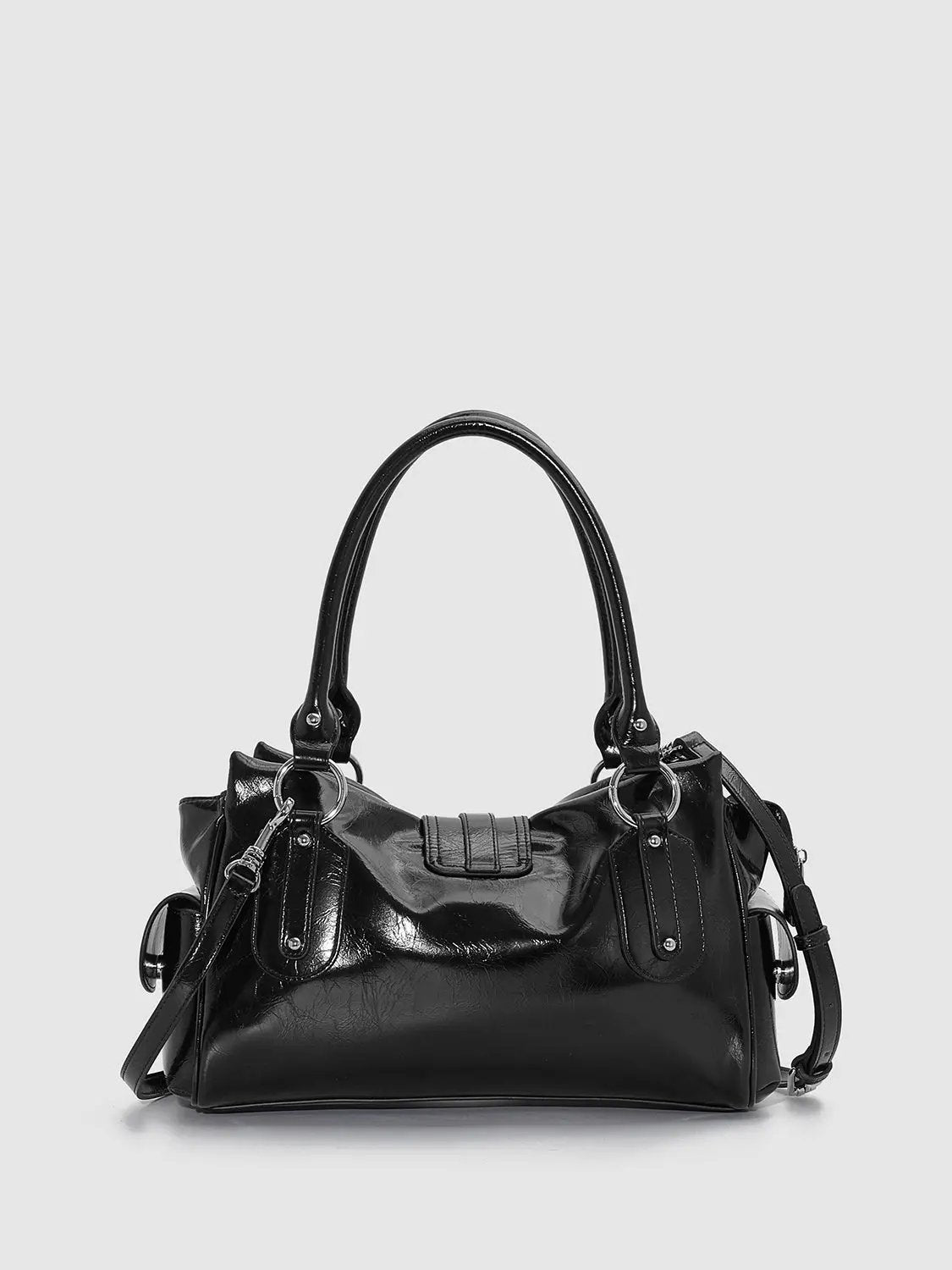 Gleaming Patent Finish Black Shoulder Bag