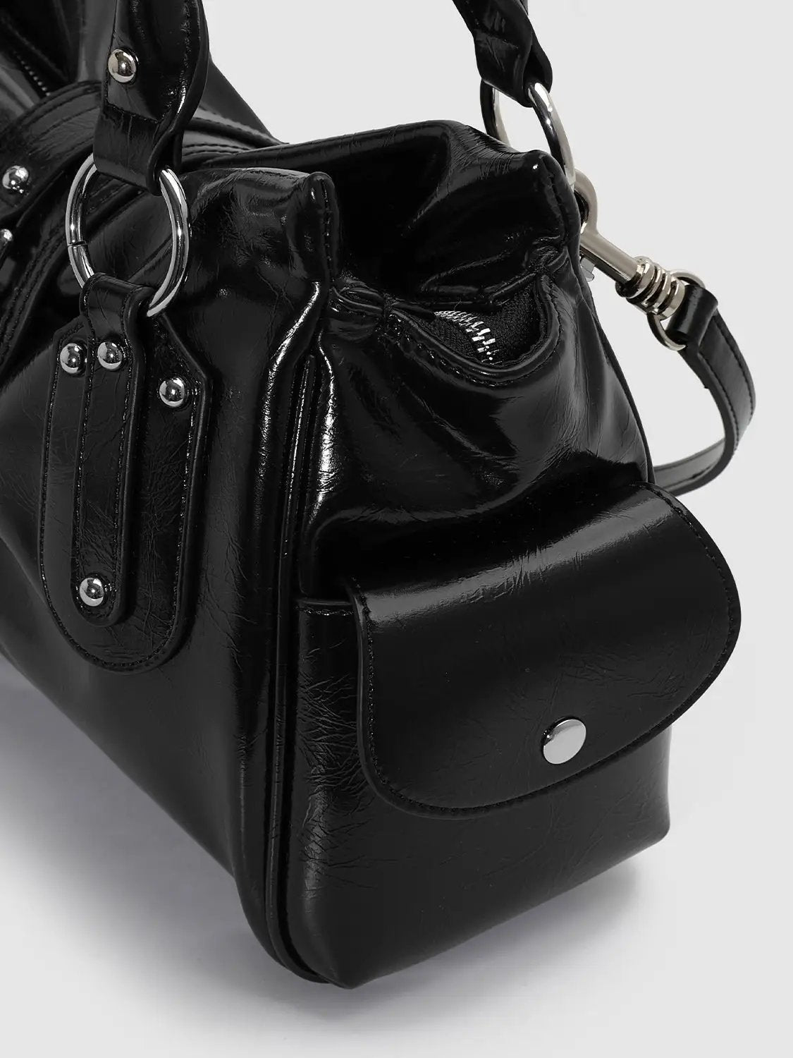 Gleaming Patent Finish Black Shoulder Bag