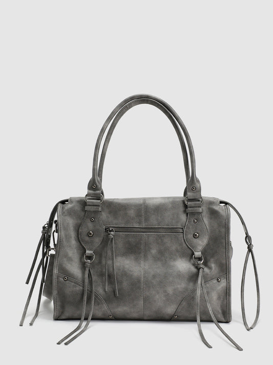 Multi Strap Tassel String Detail Faux Leather Shoulder Bag