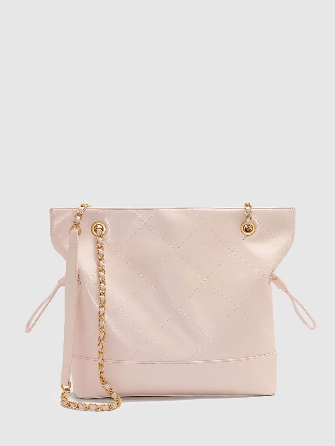 Faux Leather Quilted Chain Detail Shoulder Bag