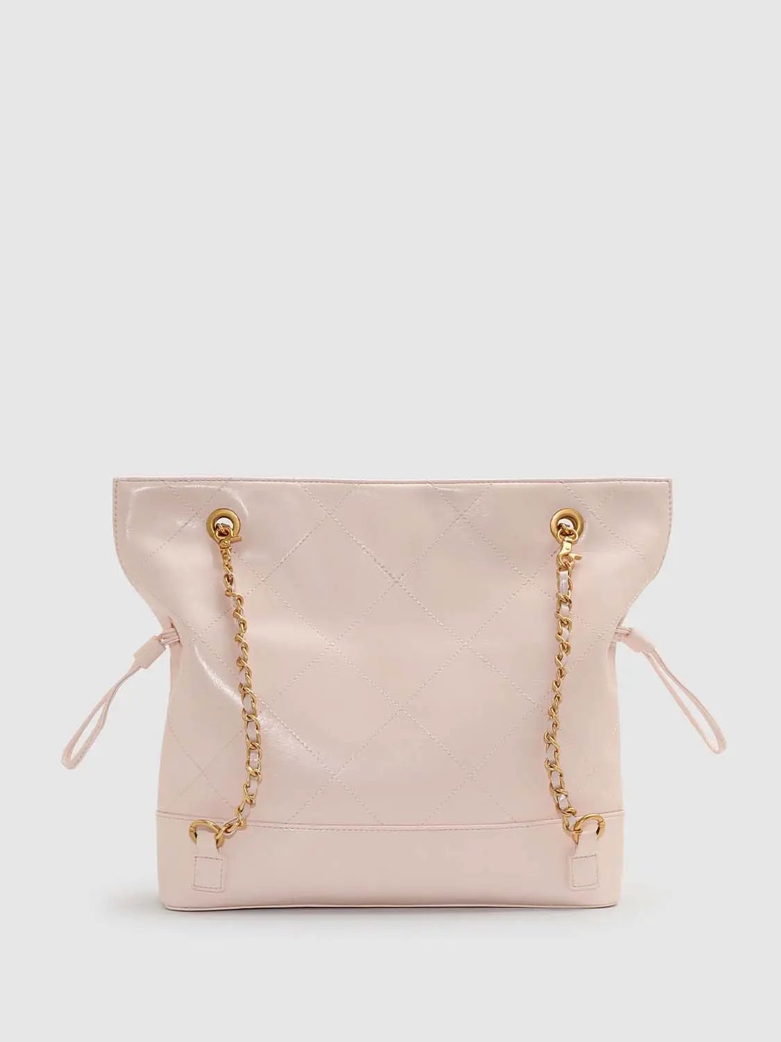 Faux Leather Quilted Chain Detail Shoulder Bag