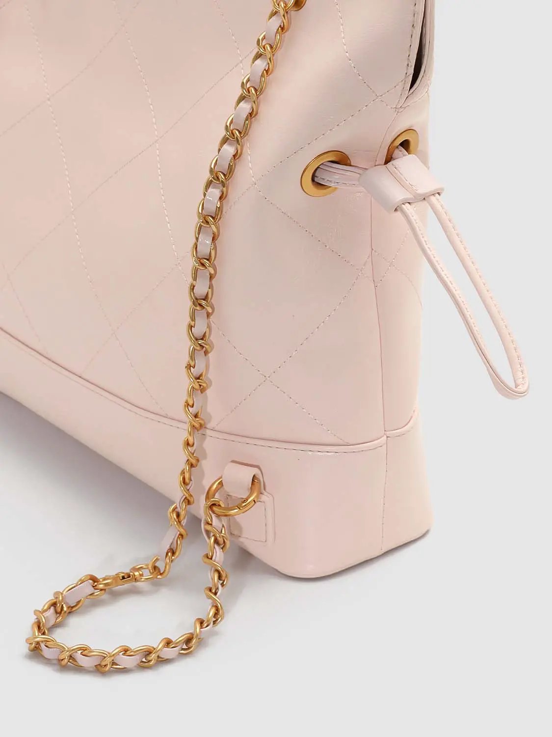 Faux Leather Quilted Chain Detail Shoulder Bag