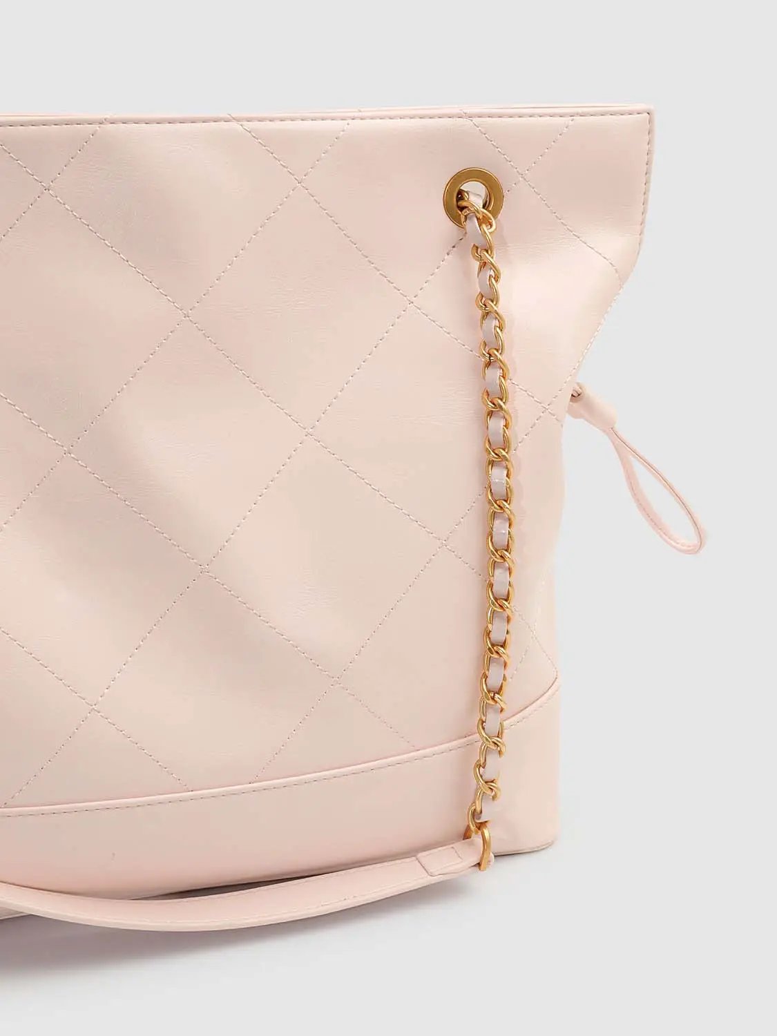 Faux Leather Quilted Chain Detail Shoulder Bag