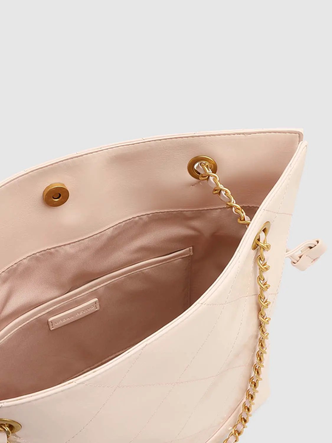 Faux Leather Quilted Chain Detail Shoulder Bag