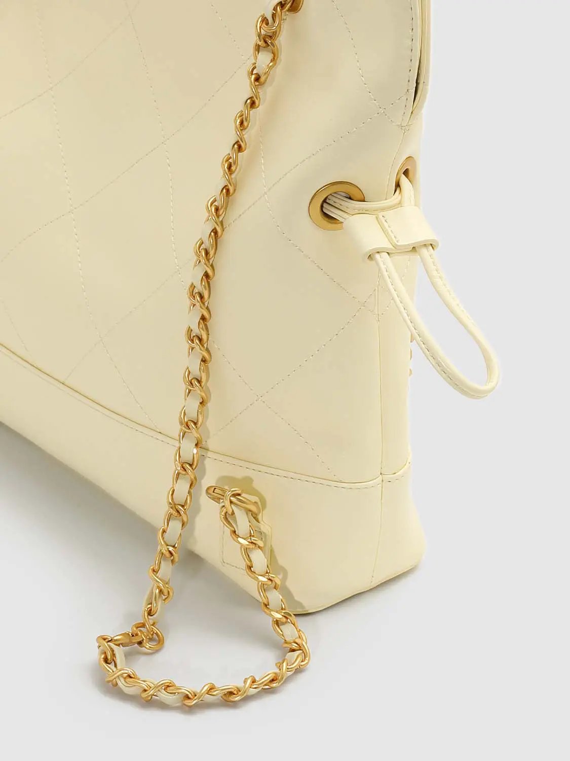 Faux Leather Quilted Chain Detail Shoulder Bag
