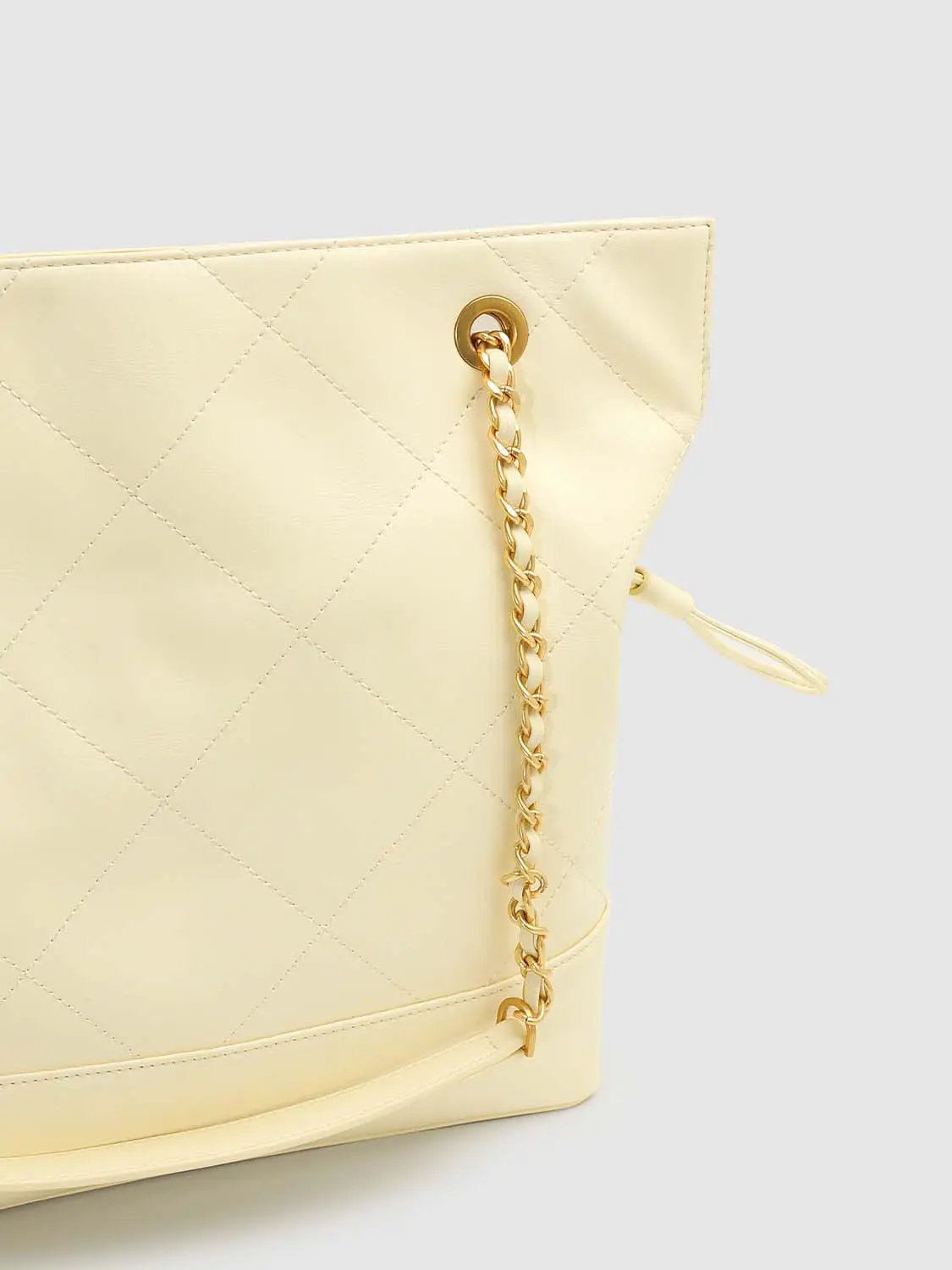 Faux Leather Quilted Chain Detail Shoulder Bag