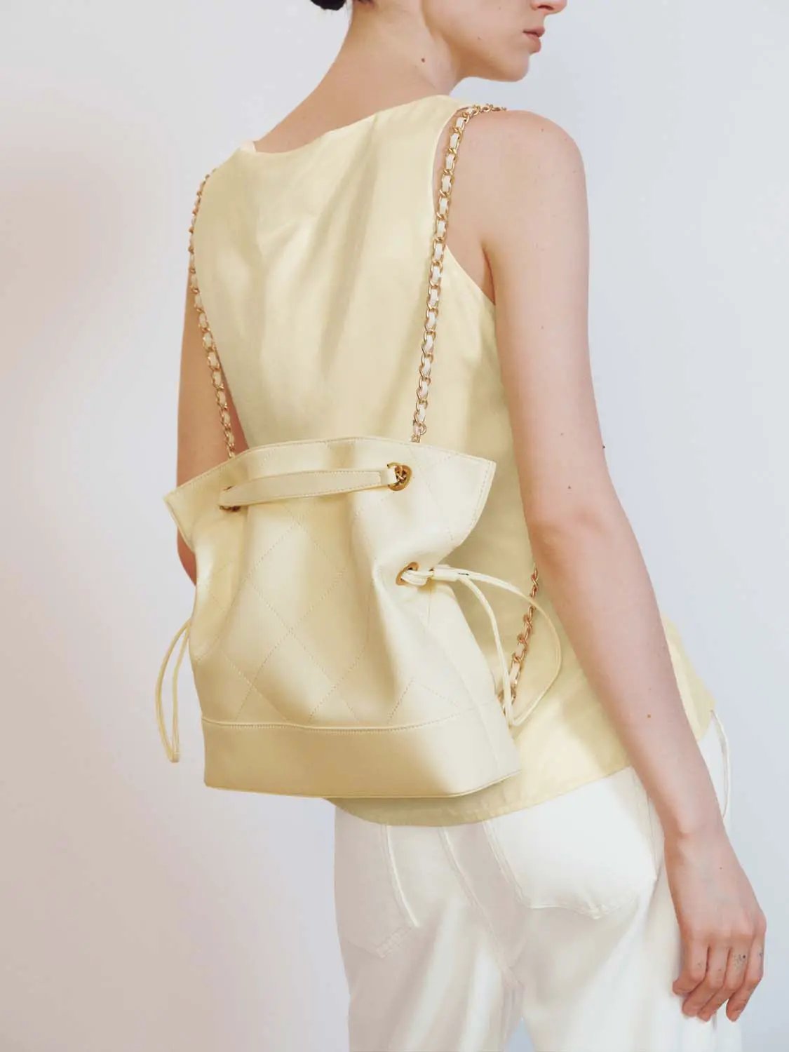 Faux Leather Quilted Chain Detail Shoulder Bag
