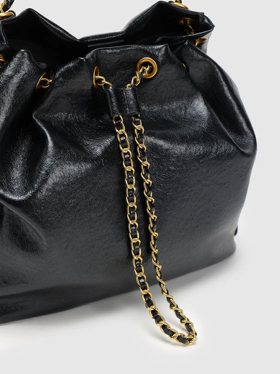 Drawstring Gold Chain Soft Leather Multiway Shoulder Bag