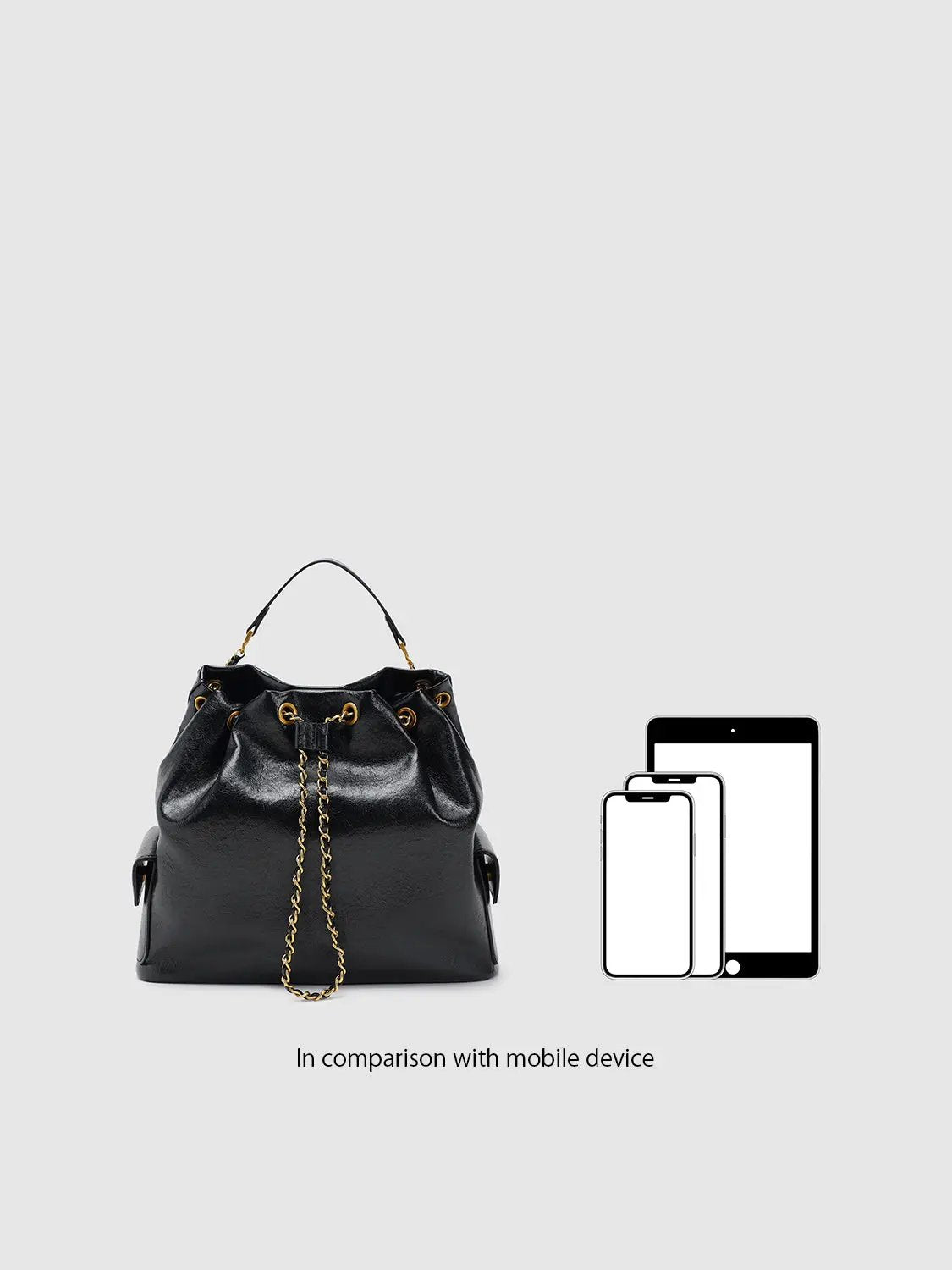 Drawstring Gold Chain Soft Leather Multiway Shoulder Bag