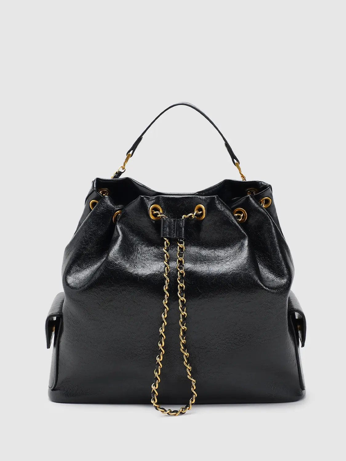 Drawstring Gold Chain Soft Leather Multiway Shoulder Bag