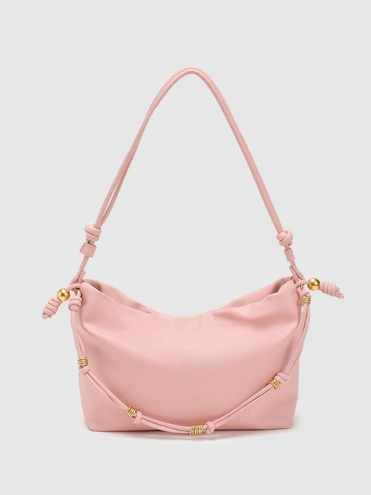 Faux Leather Adjustable Strap Gold Knots Shoulder Bag