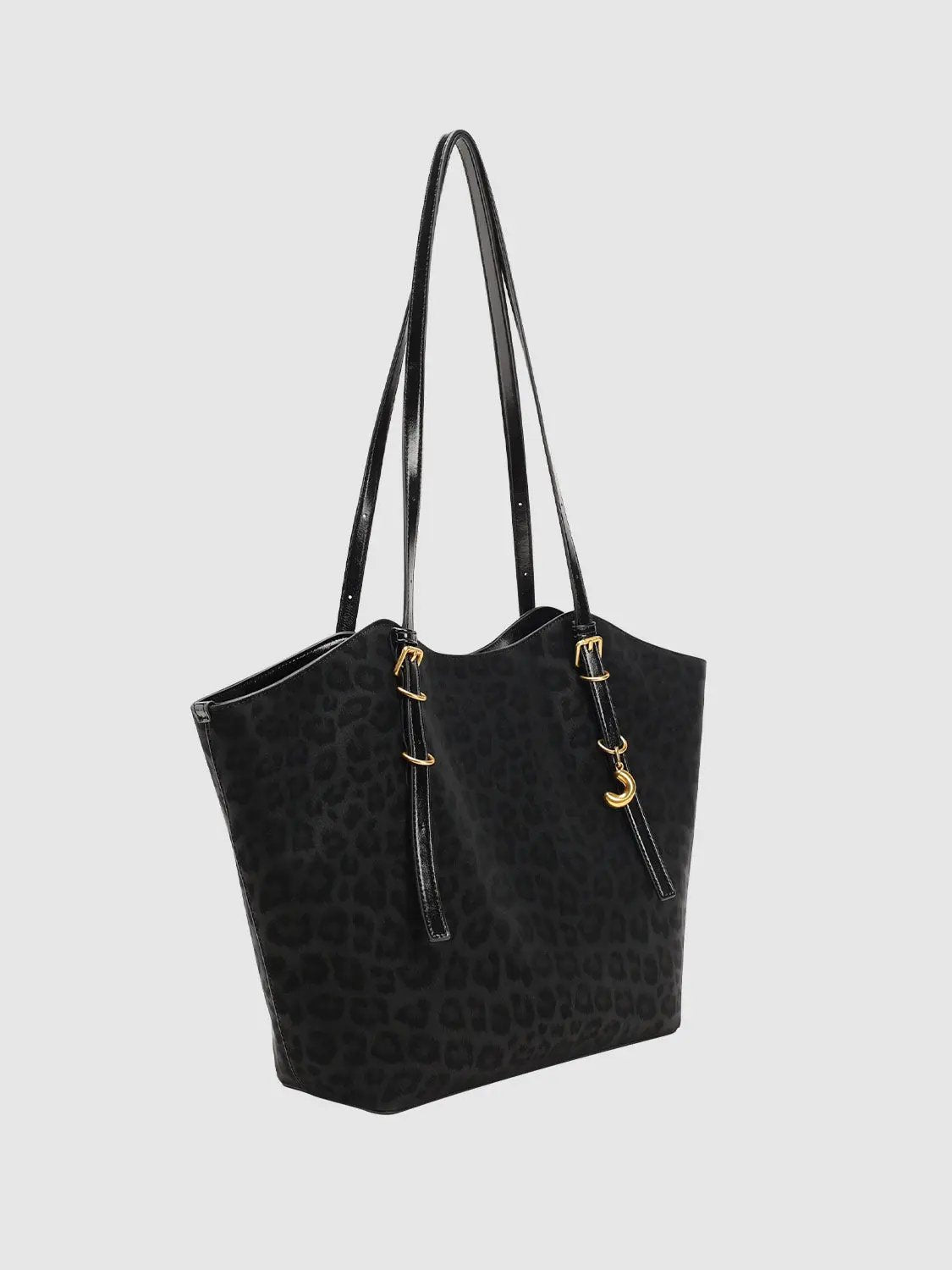 Leopard Print Pu Leather Bag Charm Detailing Shoulder Bag