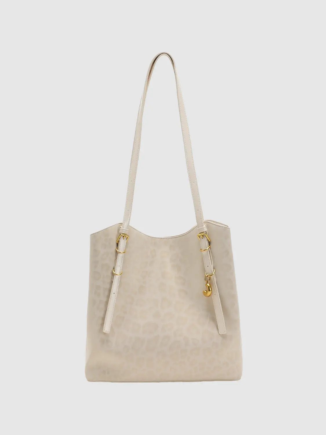 Leopard Print Pu Leather Bag Charm Detailing Shoulder Bag