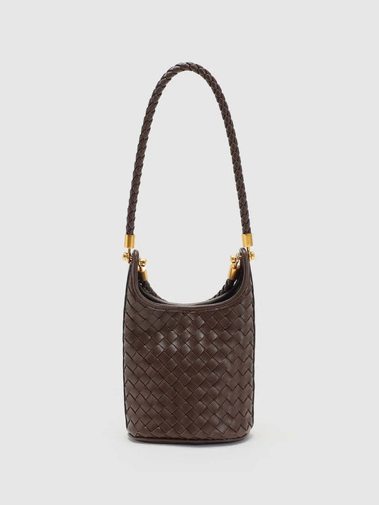 Basket Weave Leather Braided Strap Casual Shoulder Handbag