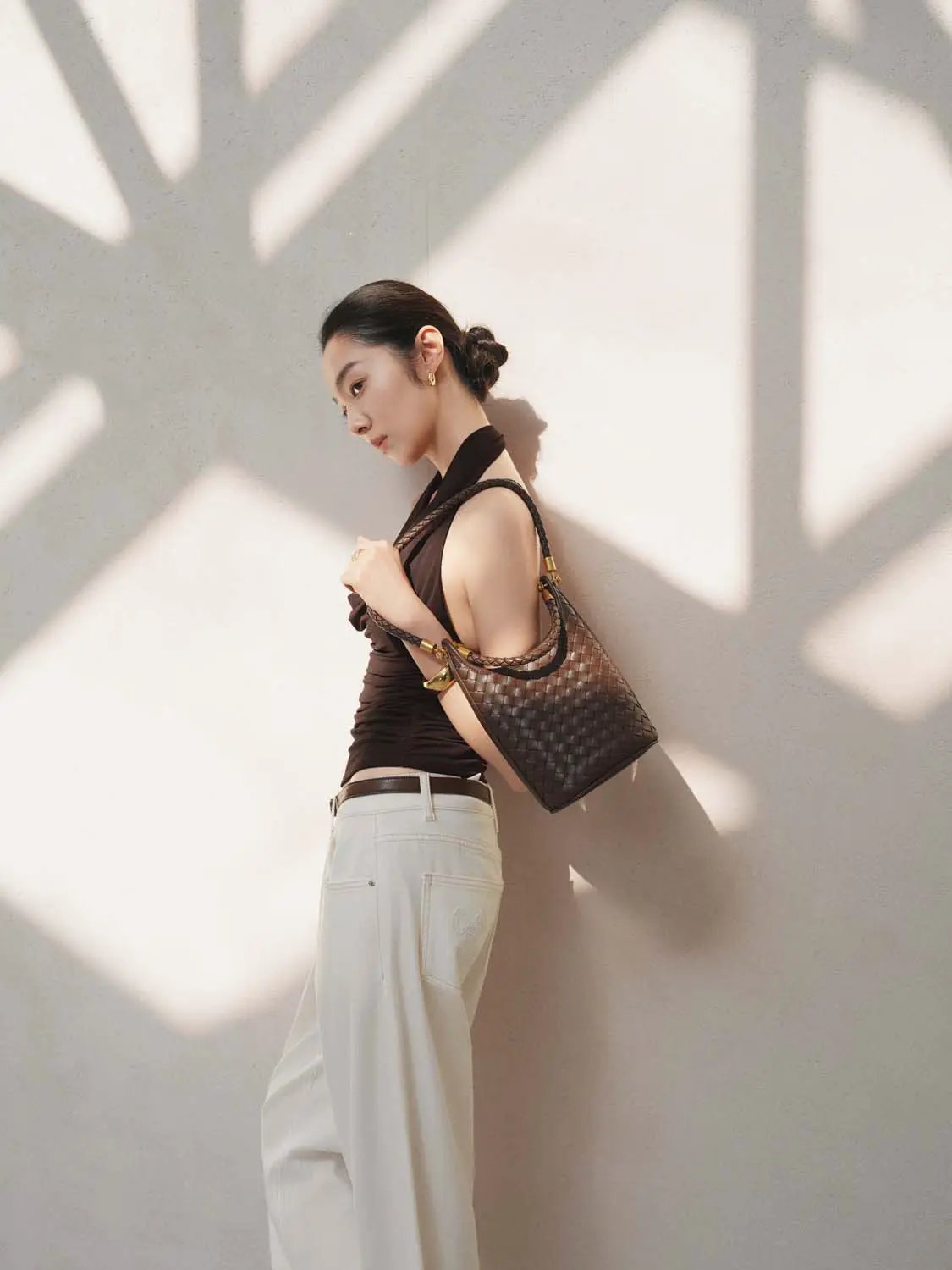 Basket Weave Leather Braided Strap Casual Shoulder Handbag