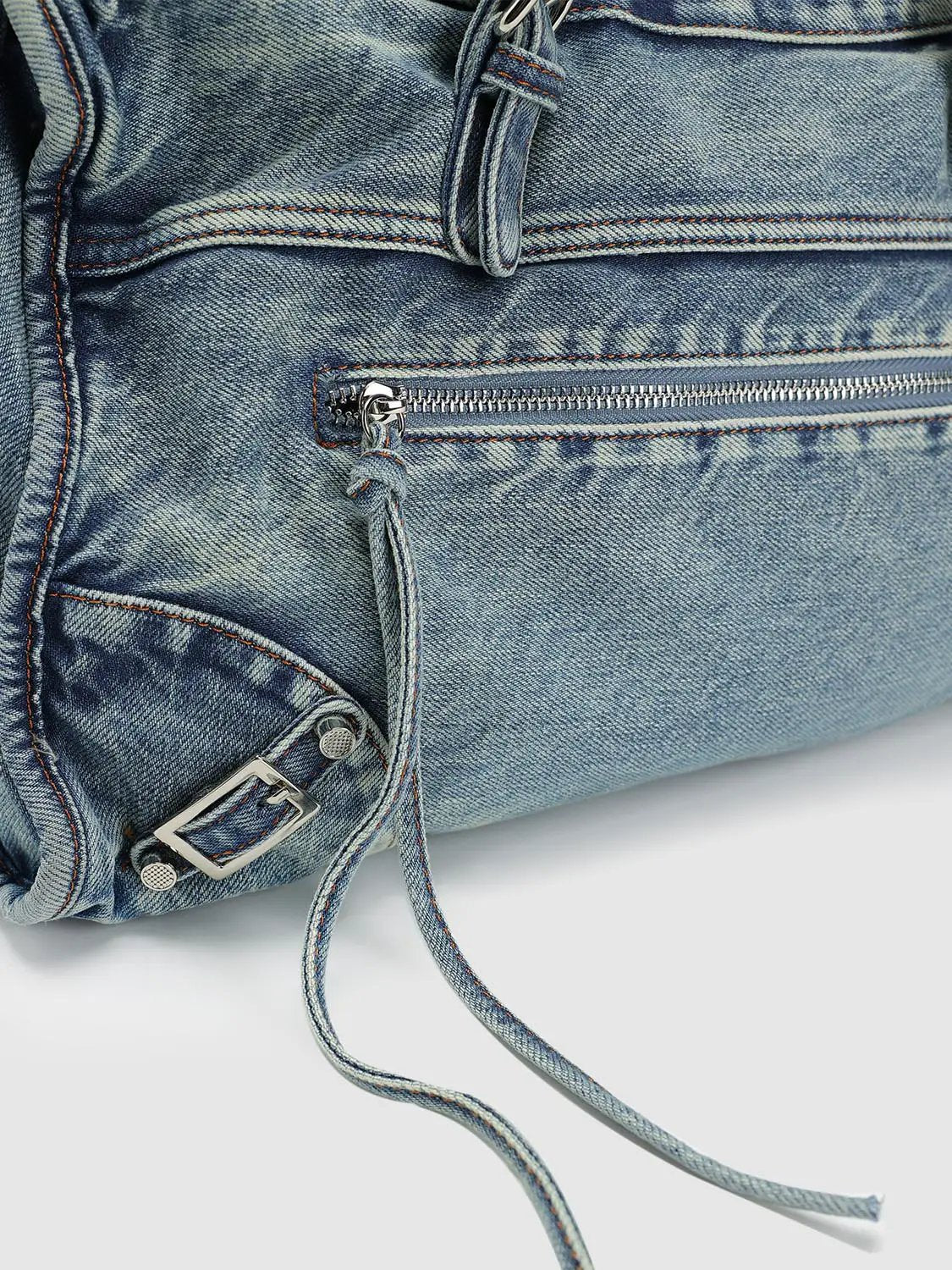 Frayed Edge Washed Tote Front Pocket Denim Bag