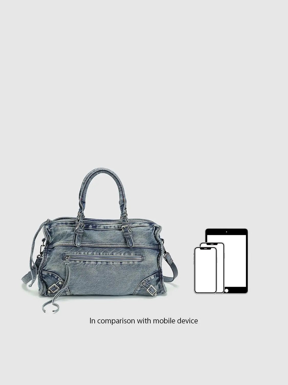 Frayed Edge Washed Tote Front Pocket Denim Bag