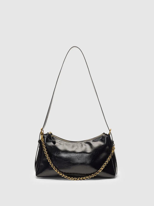 Black Gold Chain Artificial Leather Shoulder Bag